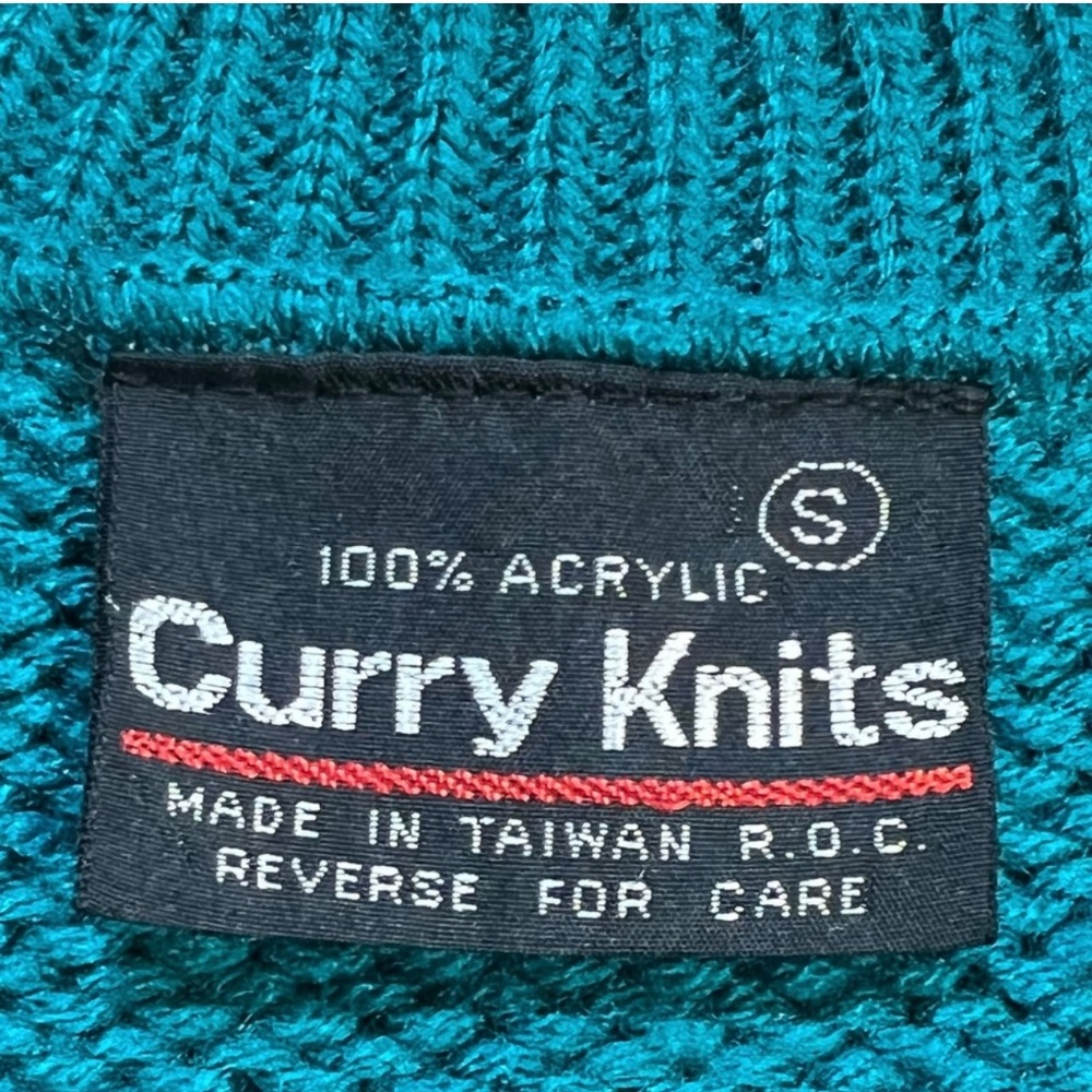 VINTAGE cableknit knit sweater cardigan vest button front teal 70s 80s preppy - Picture 5 of 5